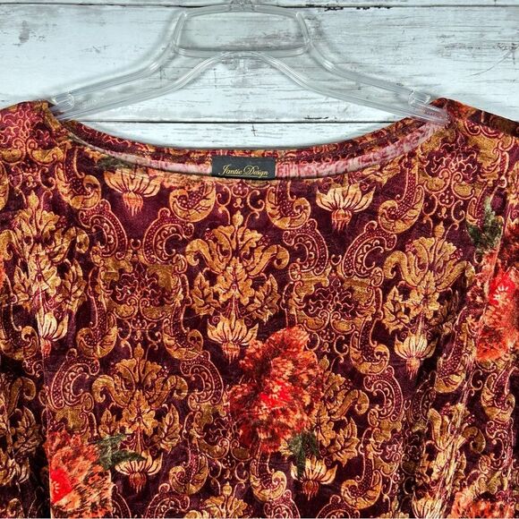 Jantie Design Autumn Leaves Boxy Velvet Elbow Sleeve Tunic Made USA 1x - Picture 5 of 7